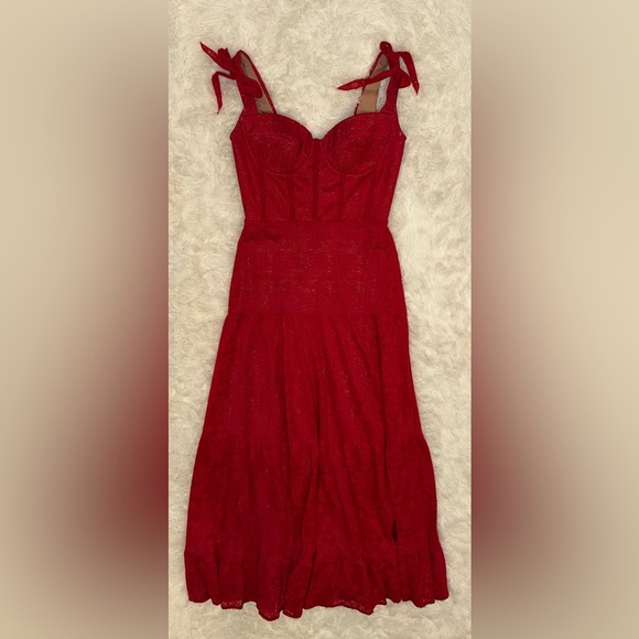 NWOT NADINE MERABI Miranda Belted Red Gown Sz 8 - Picture 2 of 6